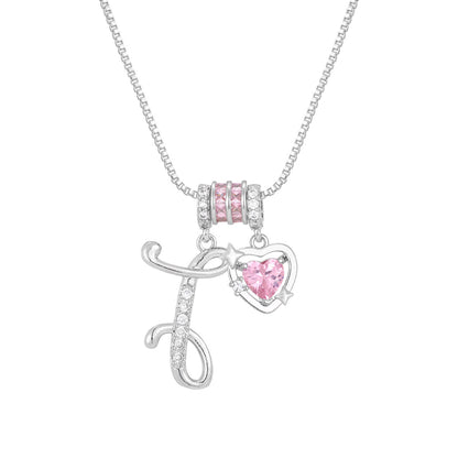 🌸 Dainty 3-Layer Initial Necklace – Silver-Plated Choker with Blush Pink CZ Charm