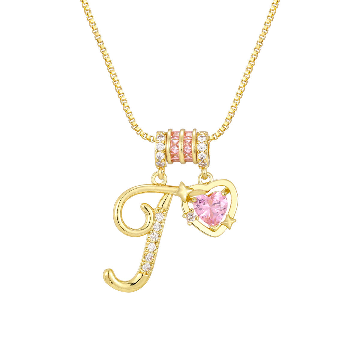 🌸 Dainty 3-Layer Initial Necklace – Silver-Plated Choker with Blush Pink CZ Charm