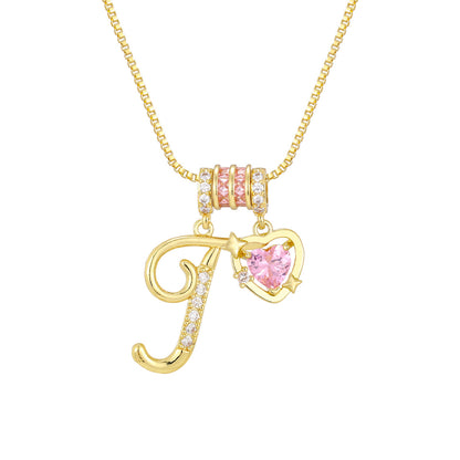 🌸 Dainty 3-Layer Initial Necklace – Silver-Plated Choker with Blush Pink CZ Charm