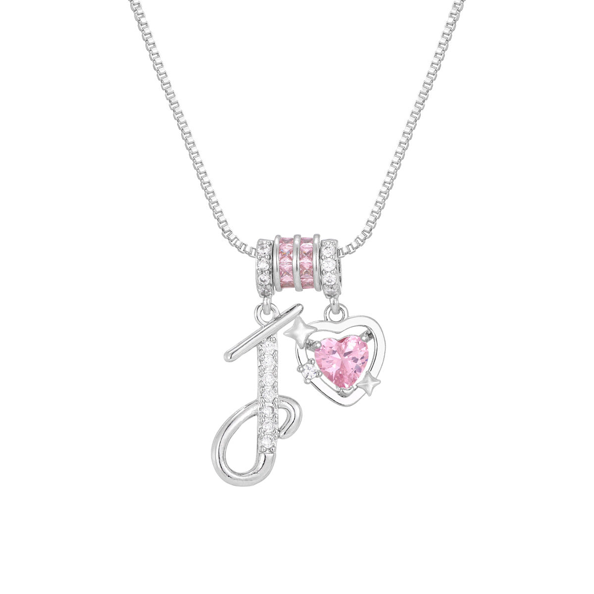 🌸 Dainty 3-Layer Initial Necklace – Silver-Plated Choker with Blush Pink CZ Charm