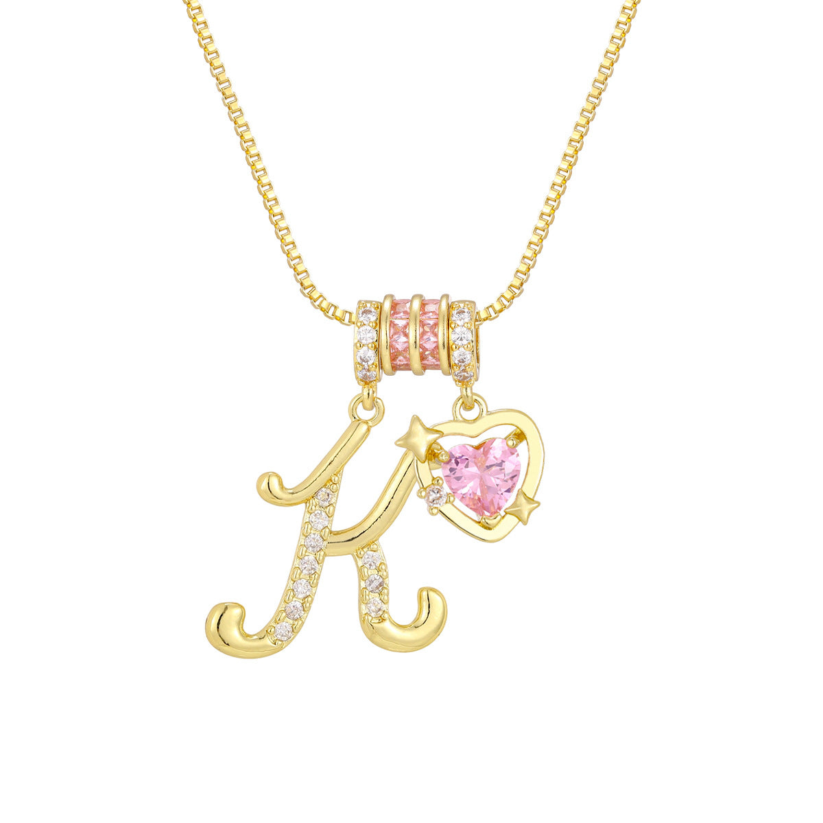 🌸 Dainty 3-Layer Initial Necklace – Silver-Plated Choker with Blush Pink CZ Charm
