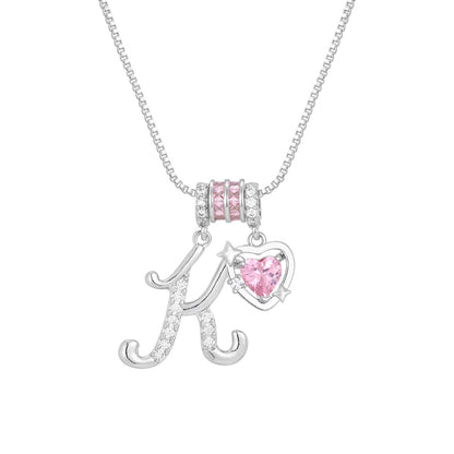 🌸 Dainty 3-Layer Initial Necklace – Silver-Plated Choker with Blush Pink CZ Charm