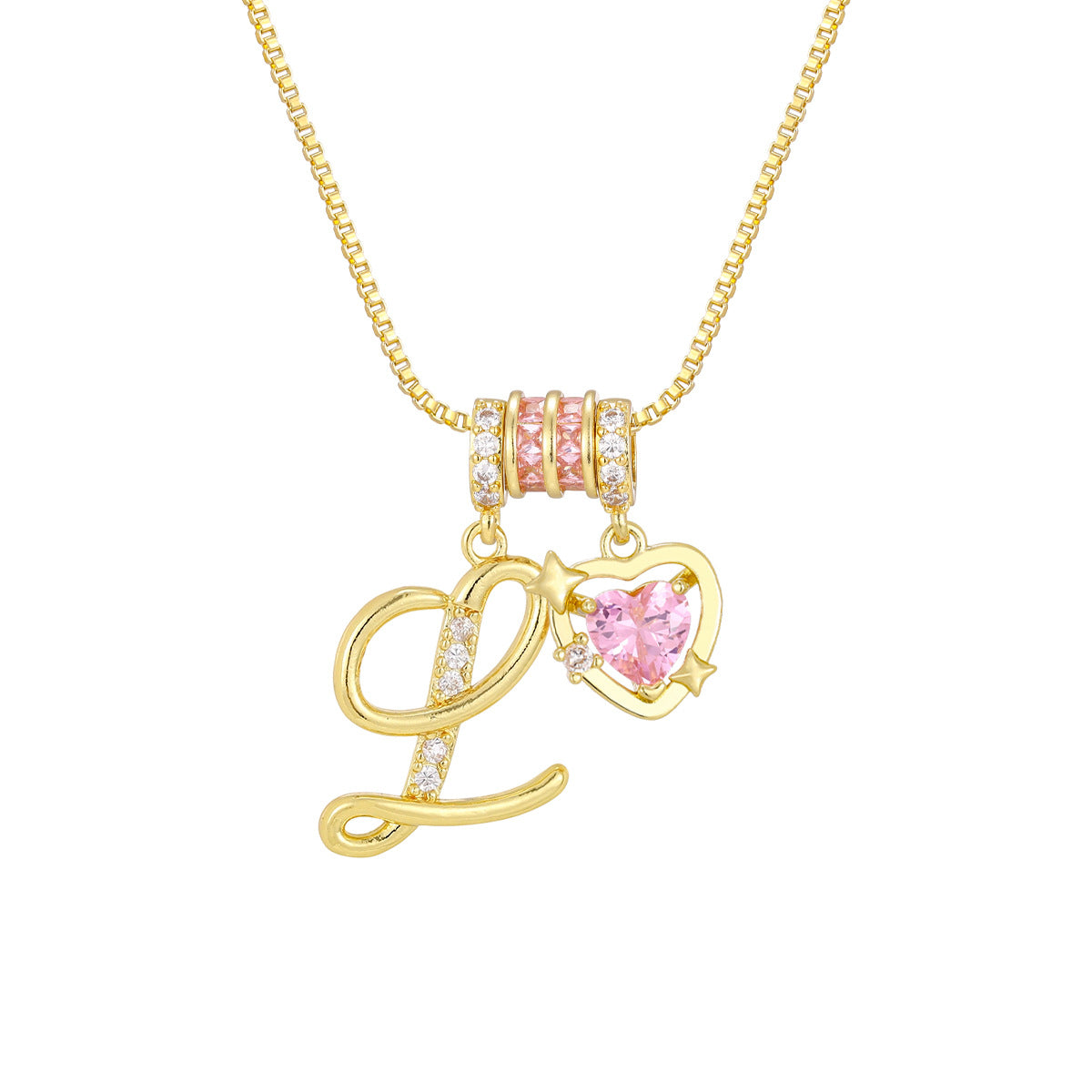 🌸 Dainty 3-Layer Initial Necklace – Silver-Plated Choker with Blush Pink CZ Charm