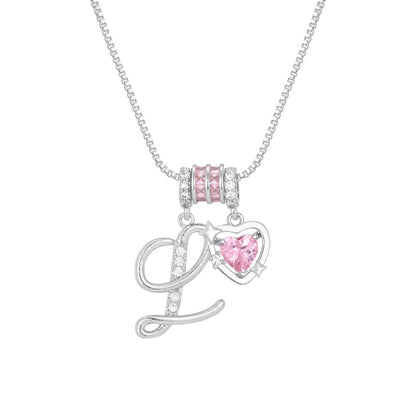 🌸 Dainty 3-Layer Initial Necklace – Silver-Plated Choker with Blush Pink CZ Charm