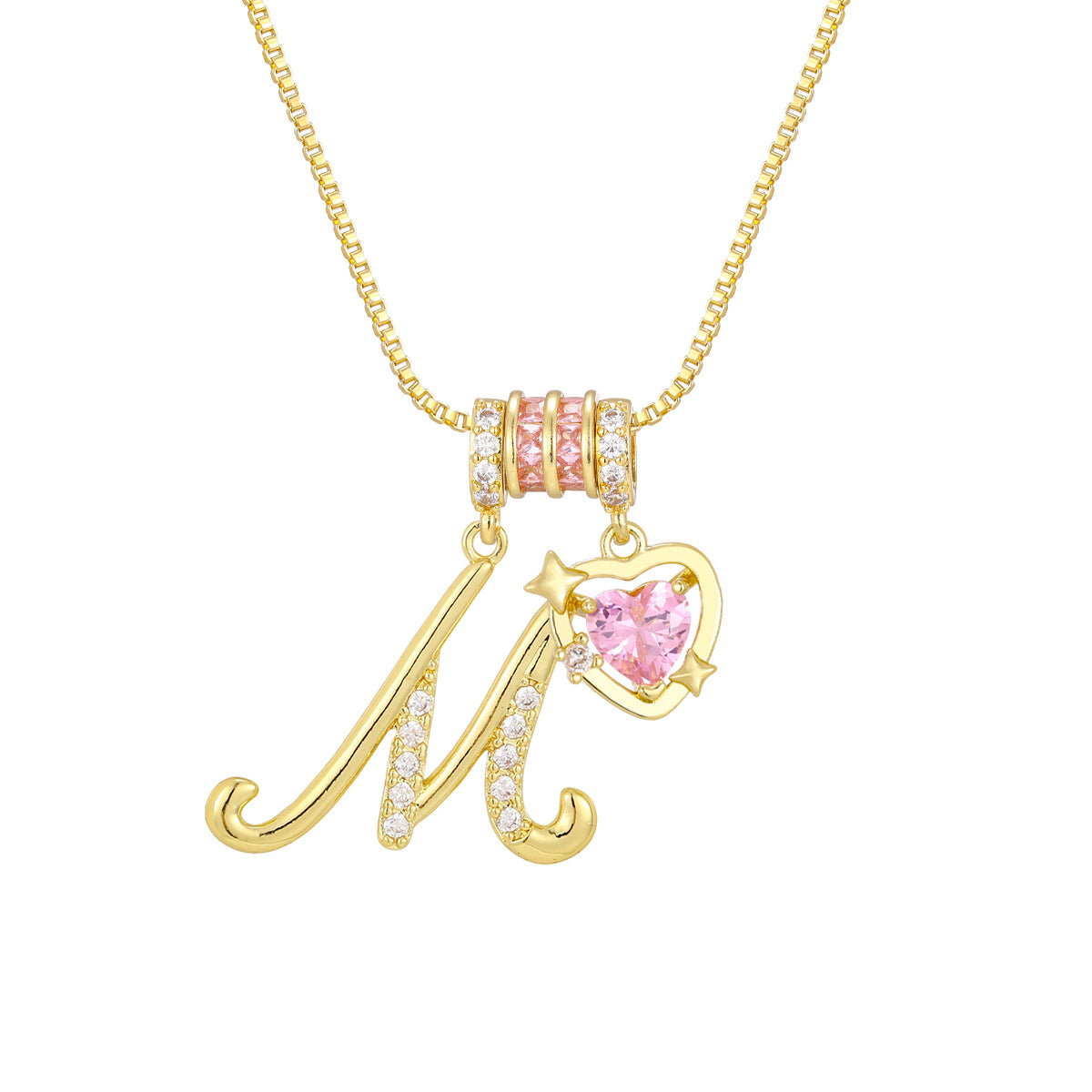 🌸 Dainty 3-Layer Initial Necklace – Silver-Plated Choker with Blush Pink CZ Charm