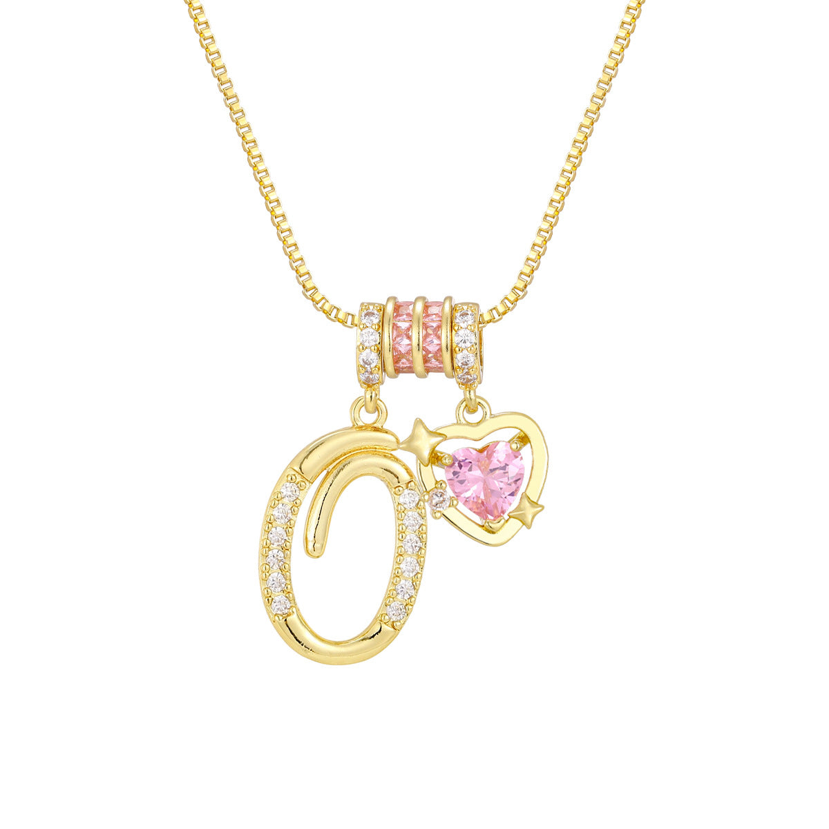 🌸 Dainty 3-Layer Initial Necklace – Silver-Plated Choker with Blush Pink CZ Charm