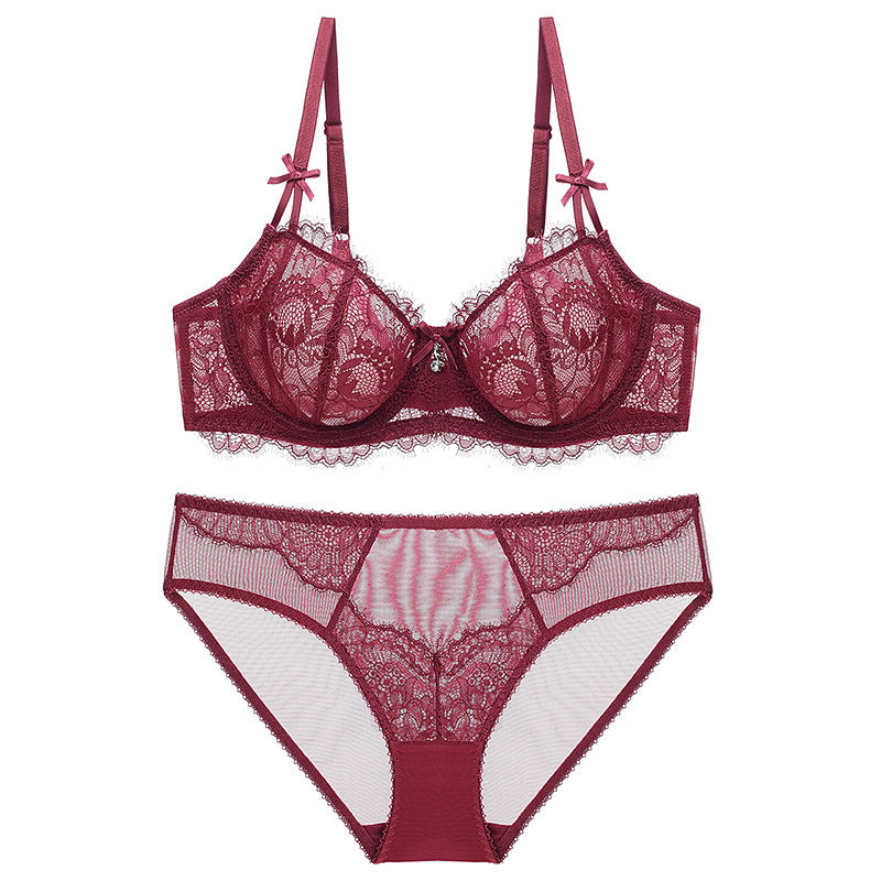 🌹 Women's Balconette Sexy Lace Push Up Bra – See Through & Underwire Free