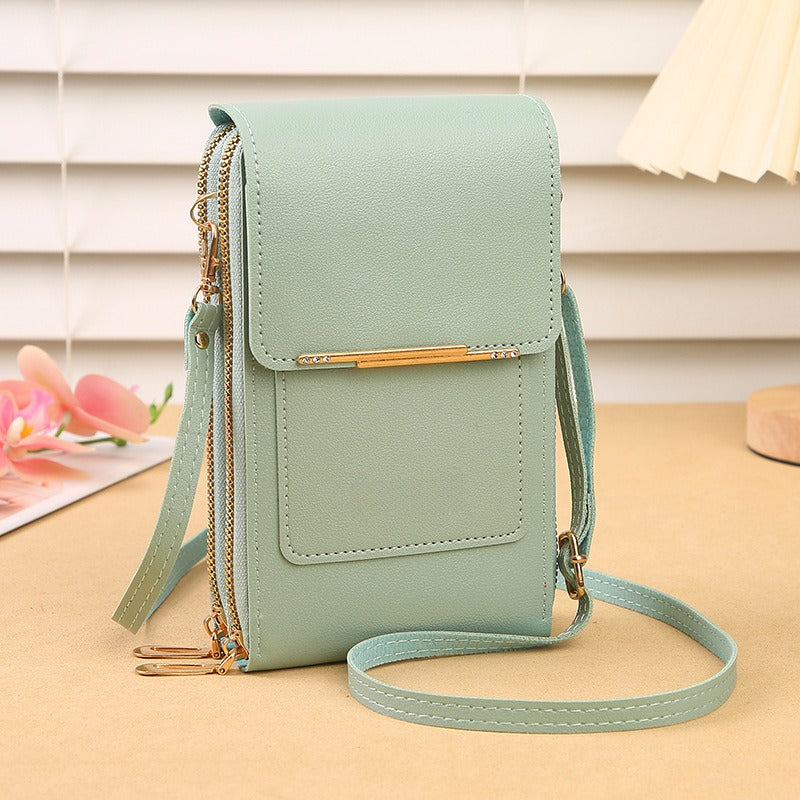 📱Clear-Window Crossbody – Touch through, card slots & dual zipper, cute for school.