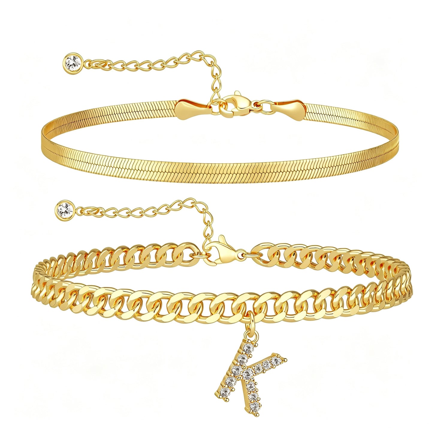 ✨ Gold Initial Anklet – 14K Gold Plated, Waterproof Adjustable Letter Pendant, Stackable Beach Jewelry
