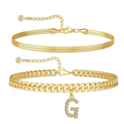 ✨ Gold Initial Anklet – 14K Gold Plated, Waterproof Adjustable Letter Pendant, Stackable Beach Jewelry