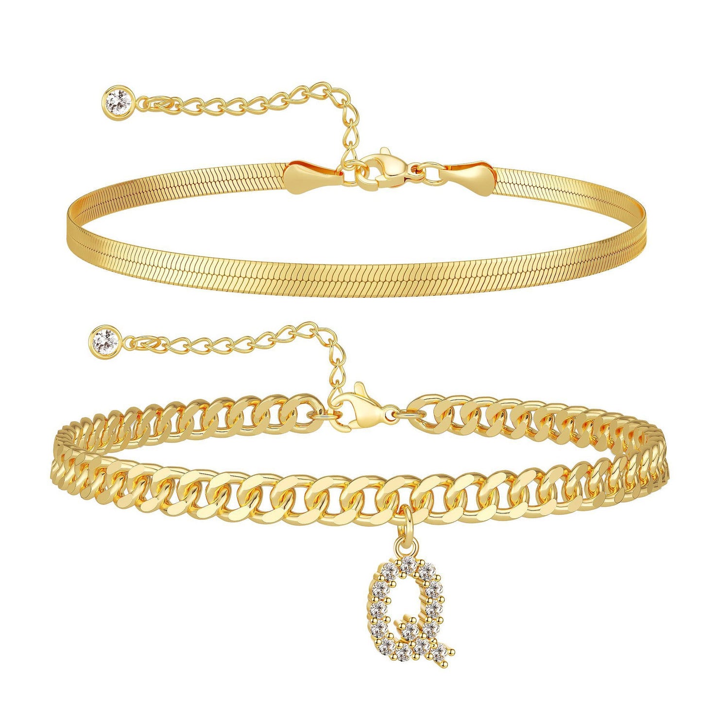 ✨ Gold Initial Anklet – 14K Gold Plated, Waterproof Adjustable Letter Pendant, Stackable Beach Jewelry