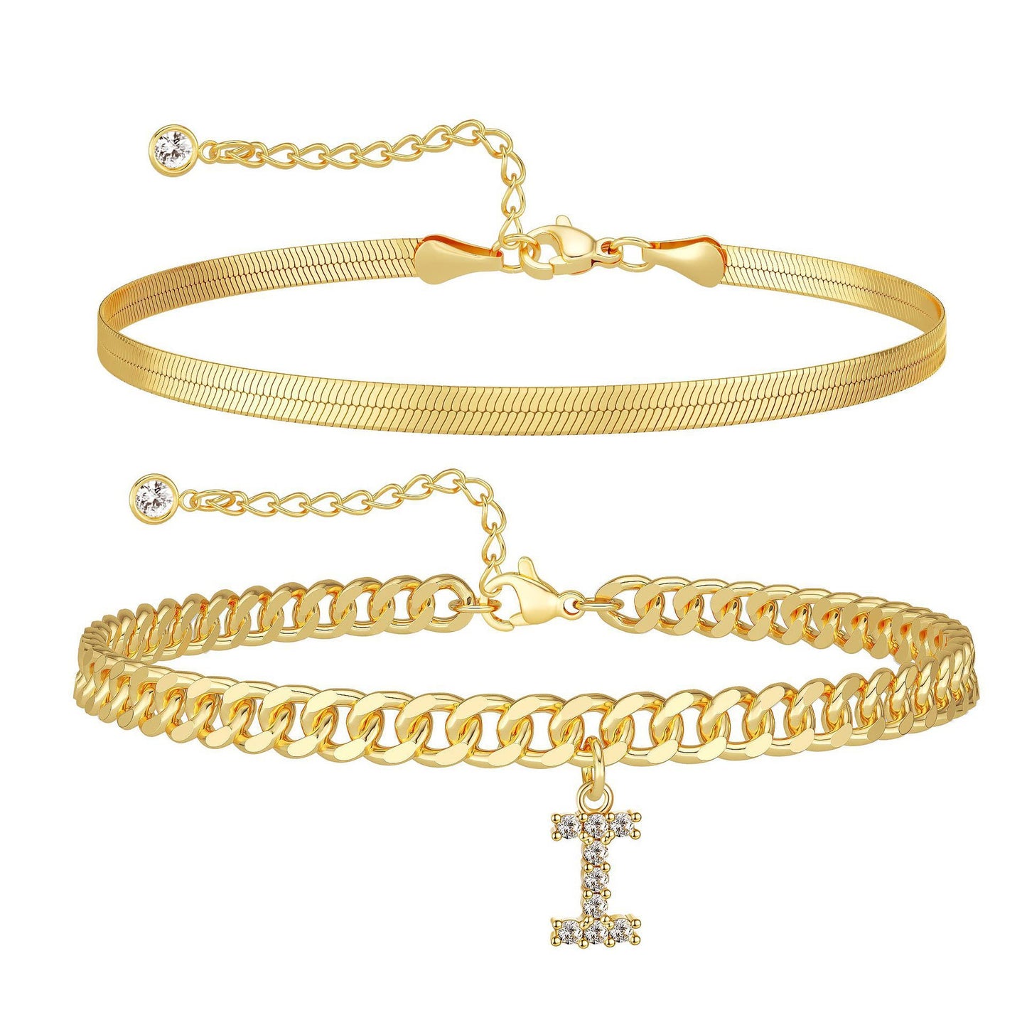 ✨ Gold Initial Anklet – 14K Gold Plated, Waterproof Adjustable Letter Pendant, Stackable Beach Jewelry