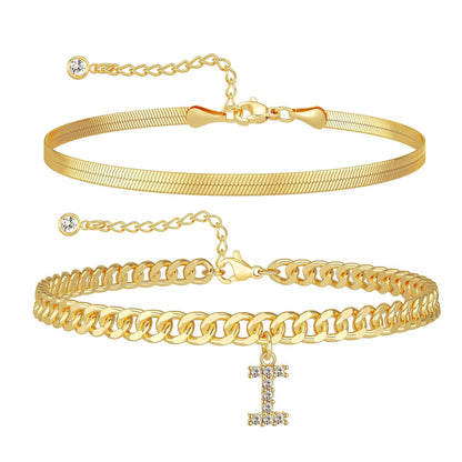 ✨ Gold Initial Anklet – 14K Gold Plated, Waterproof Adjustable Letter Pendant, Stackable Beach Jewelry