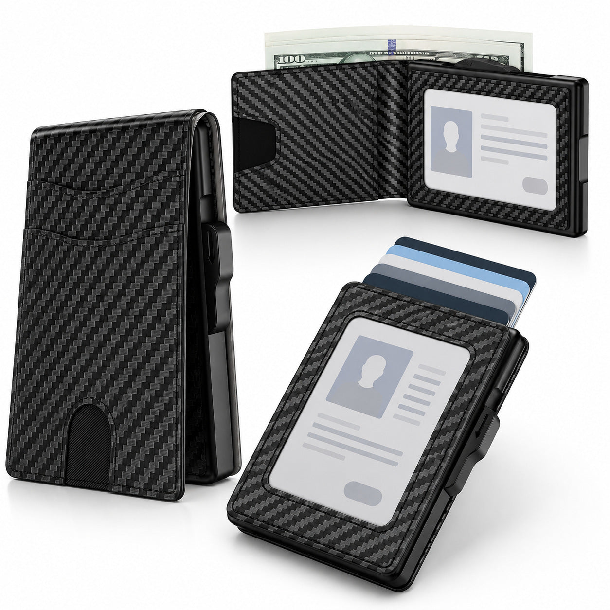 Wallet for Men - Pop Up Case, Cash Slot, and Credit Card Slot - Aluminum Wallet with RFID Blocking, Minimalist Leather Wallet Front Pocket with ID Window