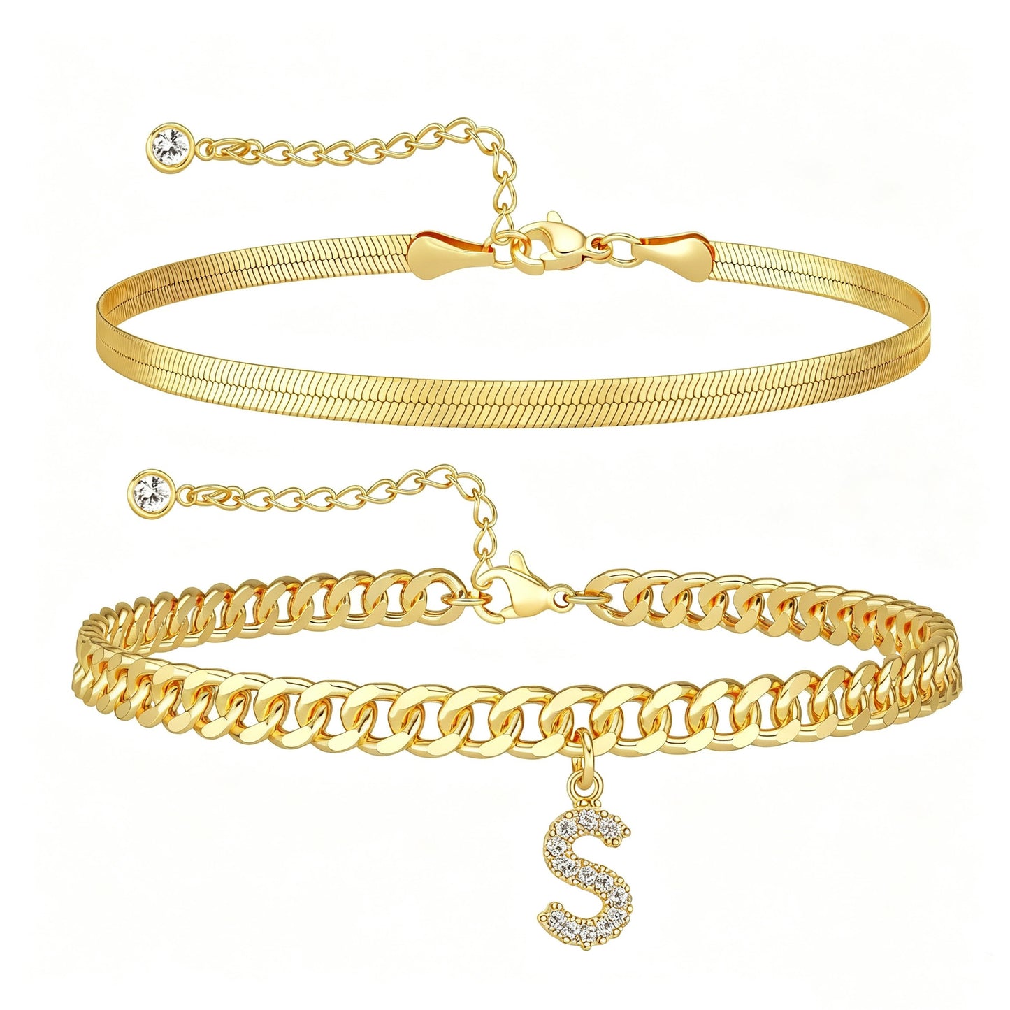 ✨ Gold Initial Anklet – 14K Gold Plated, Waterproof Adjustable Letter Pendant, Stackable Beach Jewelry