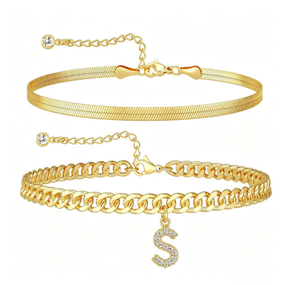 ✨ Gold Initial Anklet – 14K Gold Plated, Waterproof Adjustable Letter Pendant, Stackable Beach Jewelry