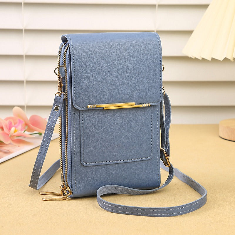 📱Clear-Window Crossbody – Touch through, card slots & dual zipper, cute for school.