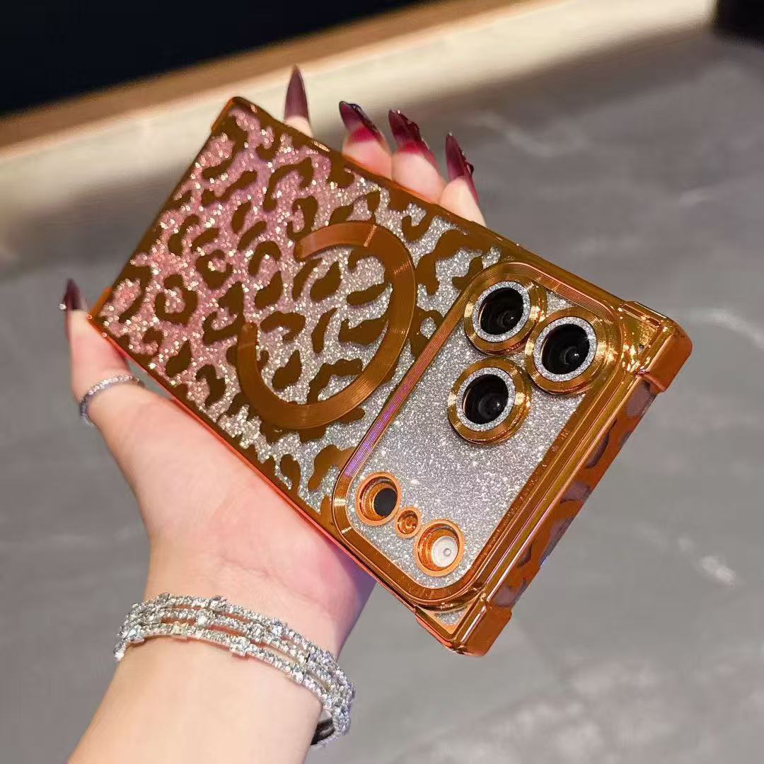 🐆 Glitter Leopard Phone Case – Compatible with iPhone 17 Pro Max/16 Pro/15 Pro/14/13