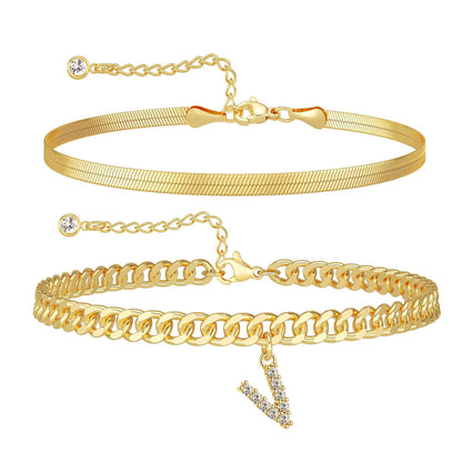 ✨ Gold Initial Anklet – 14K Gold Plated, Waterproof Adjustable Letter Pendant, Stackable Beach Jewelry