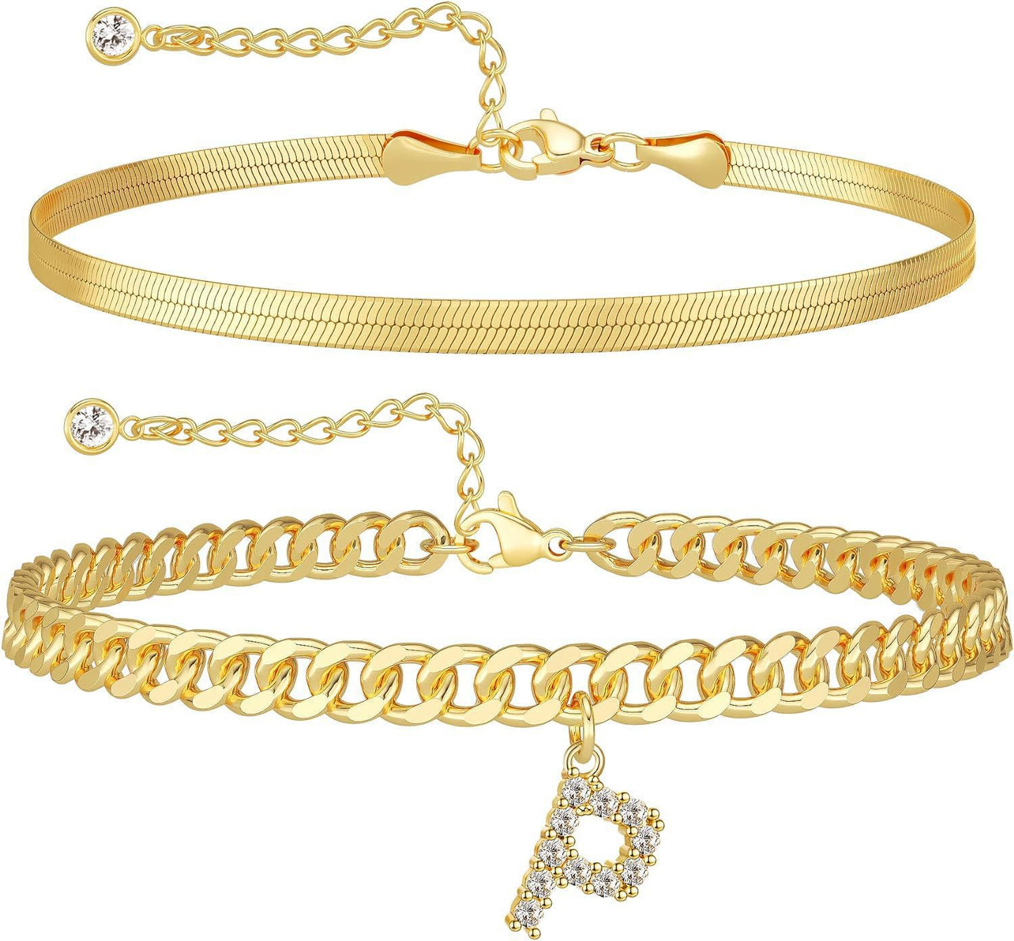 ✨ Gold Initial Anklet – 14K Gold Plated, Waterproof Adjustable Letter Pendant, Stackable Beach Jewelry