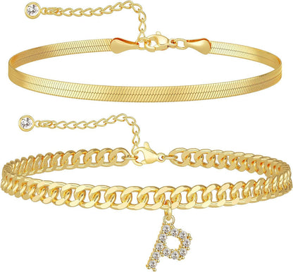 ✨ Gold Initial Anklet – 14K Gold Plated, Waterproof Adjustable Letter Pendant, Stackable Beach Jewelry