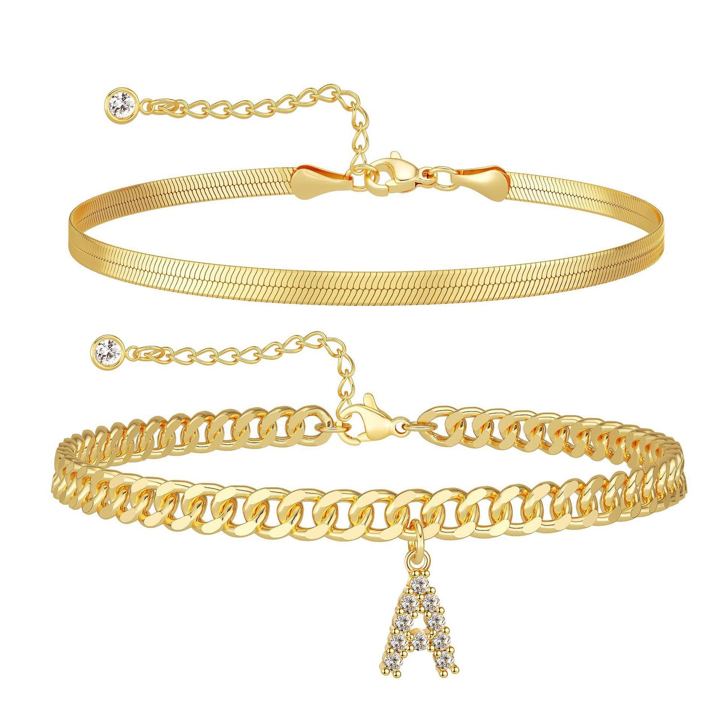 ✨ Gold Initial Anklet – 14K Gold Plated, Waterproof Adjustable Letter Pendant, Stackable Beach Jewelry