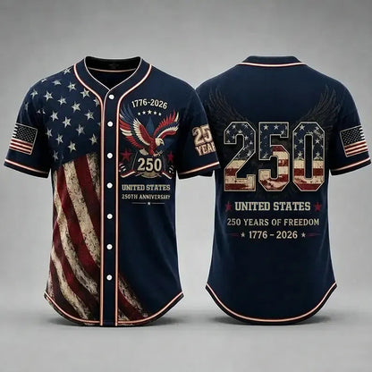 🦅⚾Men's USA 250th Anniversary Baseball Jersey Patriotic American Flag Eagle Button Down Shirt 1776-2026
