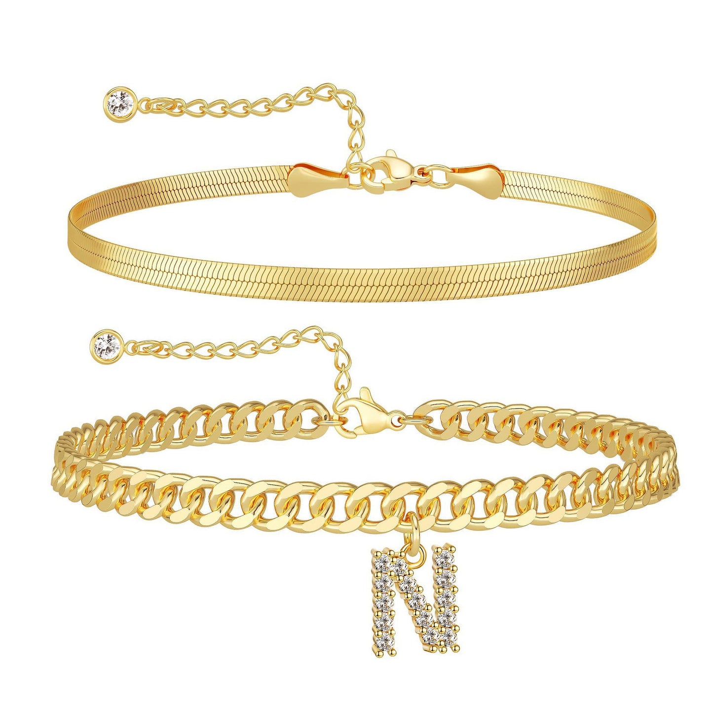 ✨ Gold Initial Anklet – 14K Gold Plated, Waterproof Adjustable Letter Pendant, Stackable Beach Jewelry