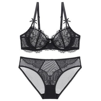 🌹 Women's Balconette Sexy Lace Push Up Bra – See Through & Underwire Free