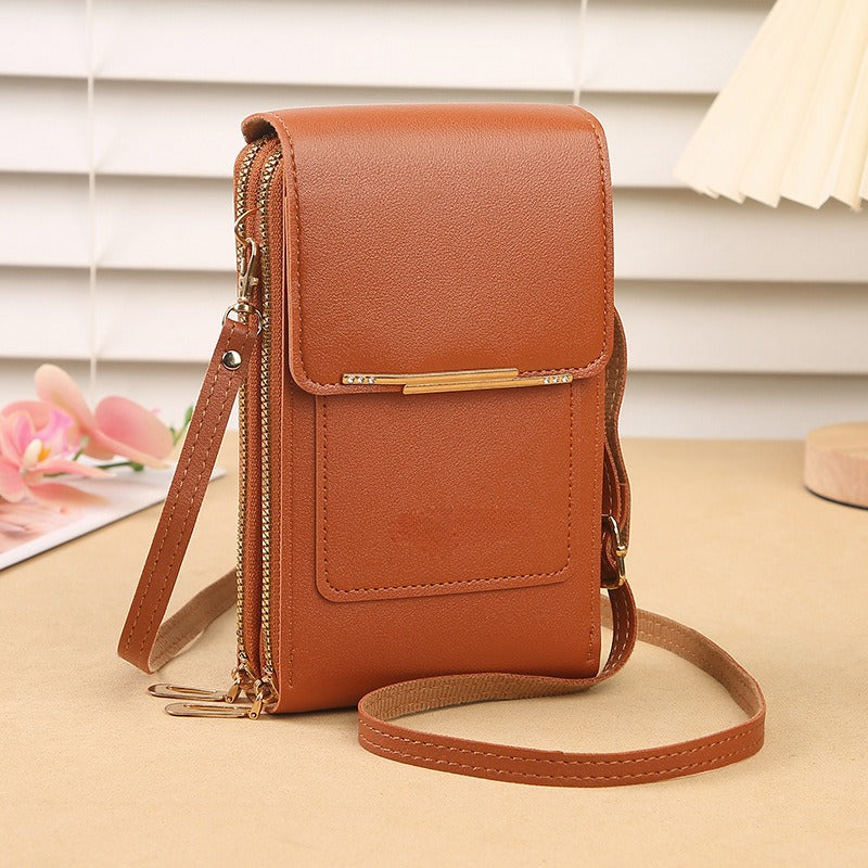 📱Clear-Window Crossbody – Touch through, card slots & dual zipper, cute for school.