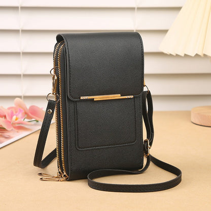 📱Clear-Window Crossbody – Touch through, card slots & dual zipper, cute for school.