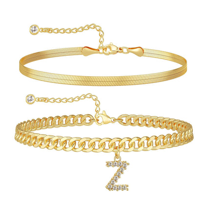 ✨ Gold Initial Anklet – 14K Gold Plated, Waterproof Adjustable Letter Pendant, Stackable Beach Jewelry