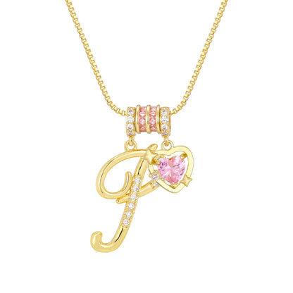 🌸 Dainty 3-Layer Initial Necklace – Silver-Plated Choker with Blush Pink CZ Charm