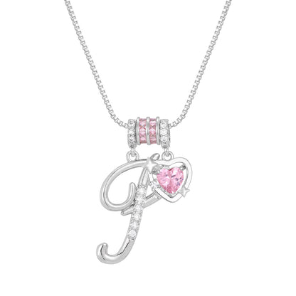 🌸 Dainty 3-Layer Initial Necklace – Silver-Plated Choker with Blush Pink CZ Charm