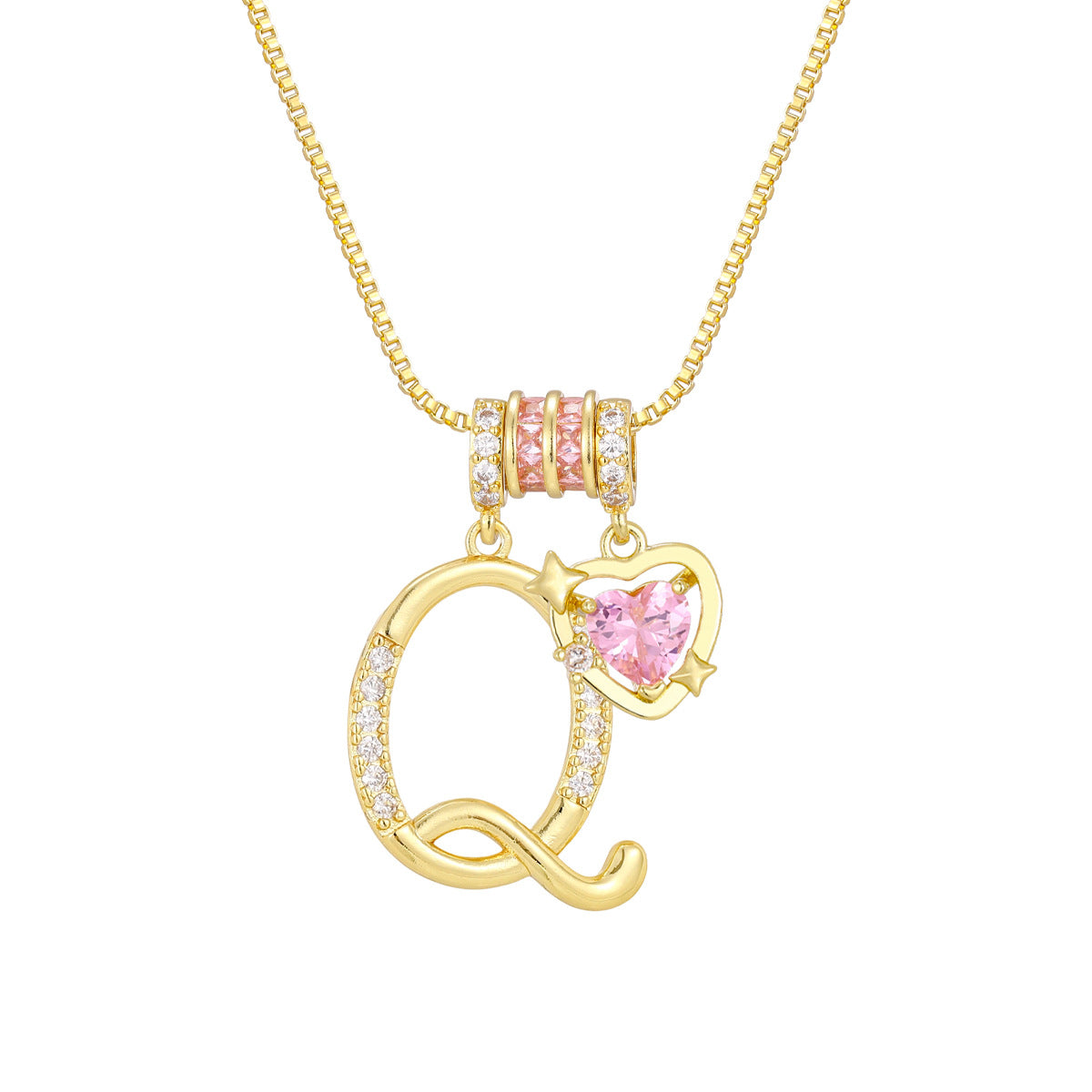 🌸 Dainty 3-Layer Initial Necklace – Silver-Plated Choker with Blush Pink CZ Charm