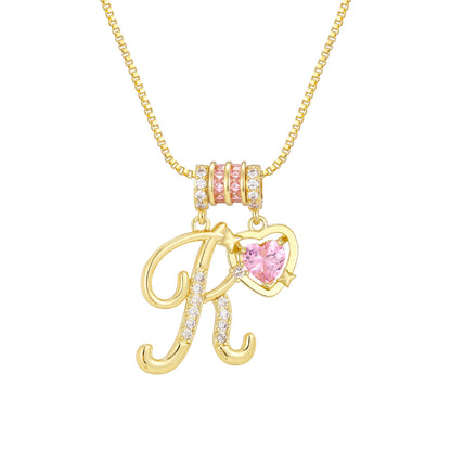 🌸 Dainty 3-Layer Initial Necklace – Silver-Plated Choker with Blush Pink CZ Charm
