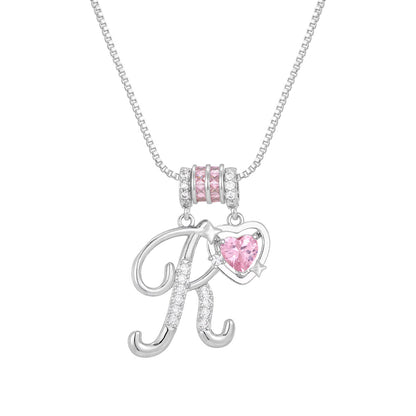 🌸 Dainty 3-Layer Initial Necklace – Silver-Plated Choker with Blush Pink CZ Charm