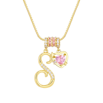 🌸 Dainty 3-Layer Initial Necklace – Silver-Plated Choker with Blush Pink CZ Charm