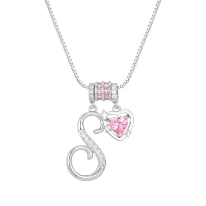🌸 Dainty 3-Layer Initial Necklace – Silver-Plated Choker with Blush Pink CZ Charm