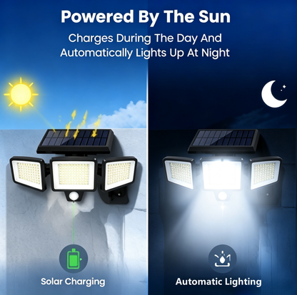 Solar Security Lights, 3-Heads Dimmable IP65 Waterproof