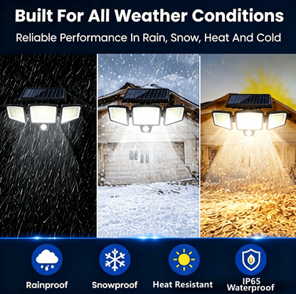 Solar Security Lights, 3-Heads Dimmable IP65 Waterproof