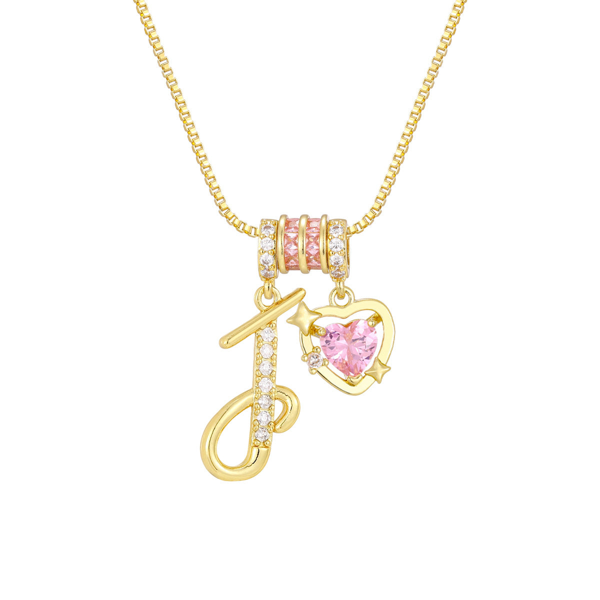 🌸 Dainty 3-Layer Initial Necklace – Silver-Plated Choker with Blush Pink CZ Charm
