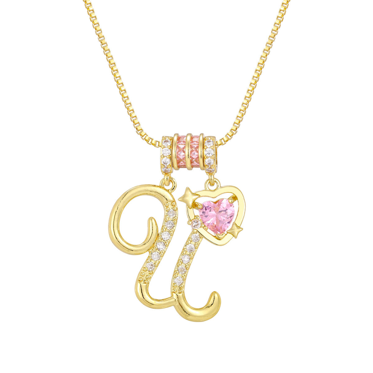 🌸 Dainty 3-Layer Initial Necklace – Silver-Plated Choker with Blush Pink CZ Charm