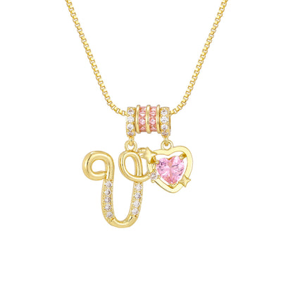 🌸 Dainty 3-Layer Initial Necklace – Silver-Plated Choker with Blush Pink CZ Charm