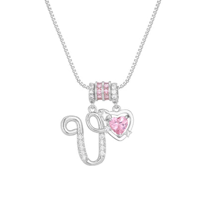 🌸 Dainty 3-Layer Initial Necklace – Silver-Plated Choker with Blush Pink CZ Charm