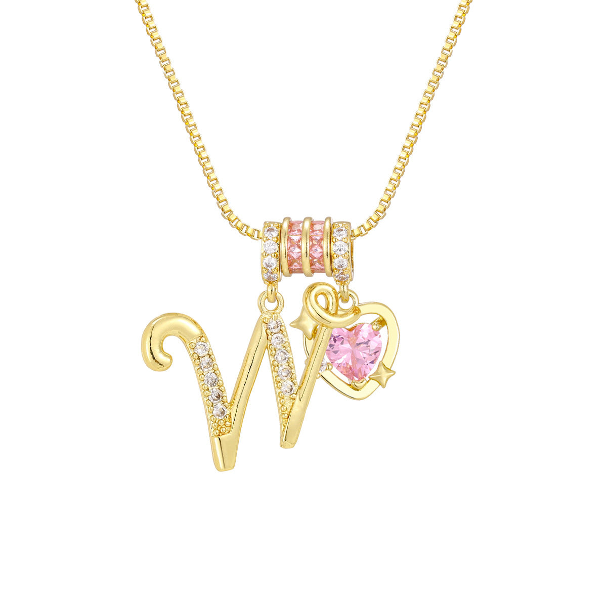 🌸 Dainty 3-Layer Initial Necklace – Silver-Plated Choker with Blush Pink CZ Charm