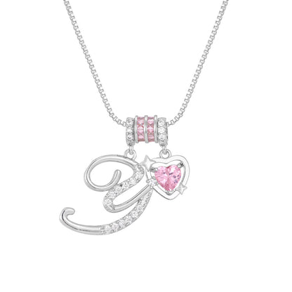 🌸 Dainty 3-Layer Initial Necklace – Silver-Plated Choker with Blush Pink CZ Charm