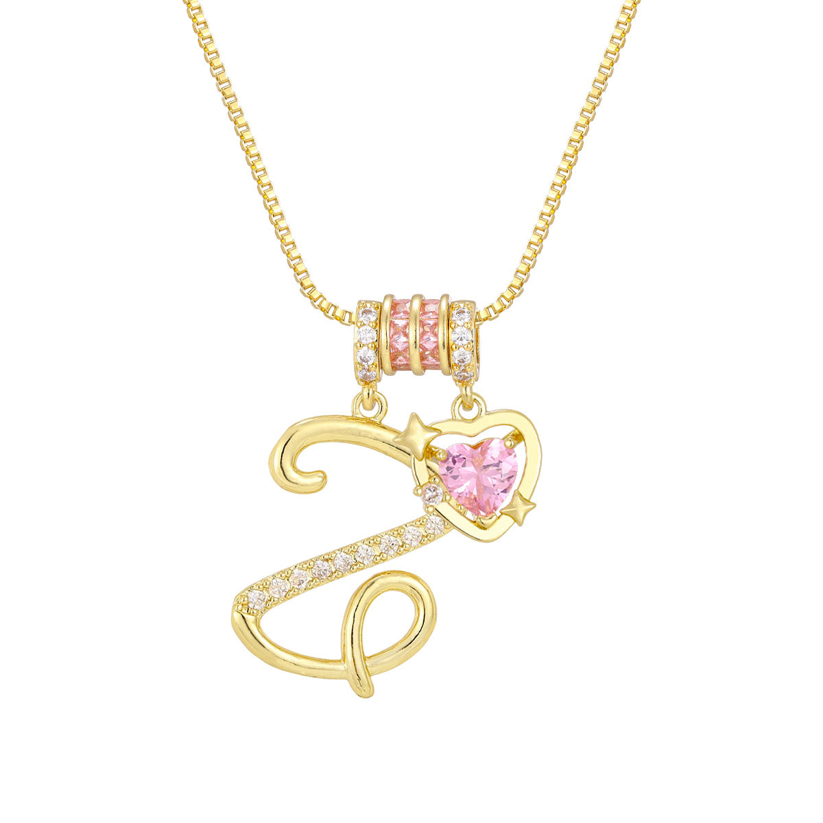 🌸 Dainty 3-Layer Initial Necklace – Silver-Plated Choker with Blush Pink CZ Charm