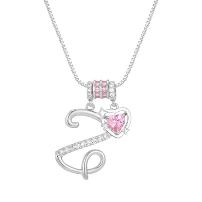 🌸 Dainty 3-Layer Initial Necklace – Silver-Plated Choker with Blush Pink CZ Charm