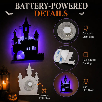Halloween LED Silhouette Wall Light Stickers, Battery Powered Peel & Stick Decor Lights